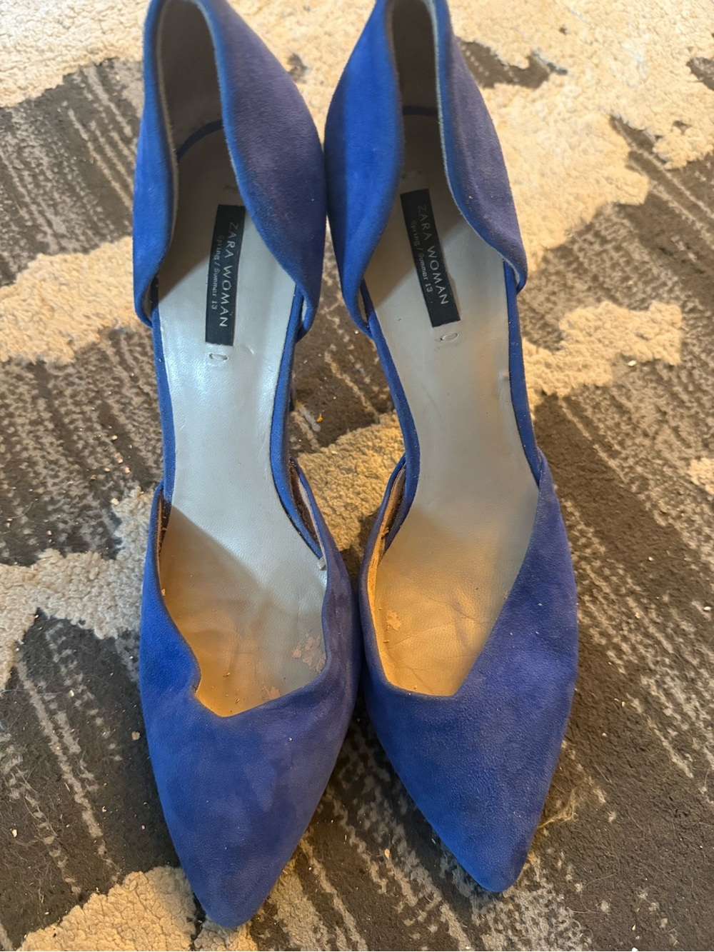 Zara Woman Royal Blue Suede D'Orsay Pointed-Toe Heels